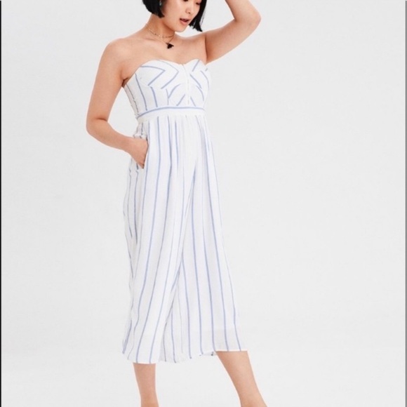 American Eagle Outfitters Pants - NWT American Eagle striped Cropped Jumpsuit L white/ blue stripes